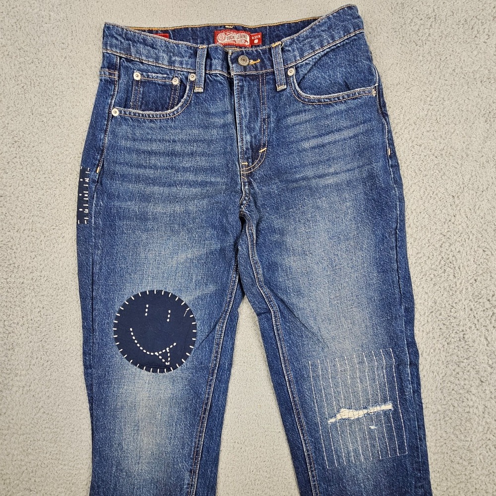 Lucky Brand Lucky Legend Jeans Womens 28x29‎ Blue Relaxed Straight Smiley Patch